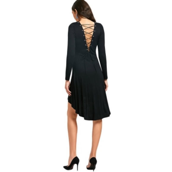 Black Lace Up Jersey Cocktail Dress - Picture 4 of 6